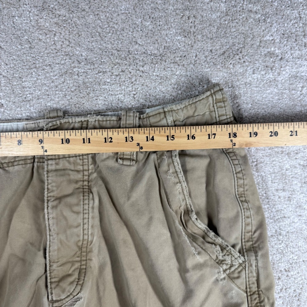 Hollister Mens Tan Khaki Cargo Shorts Size 33 Distressed Frayed Cotton Twill - Picture 8 of 10